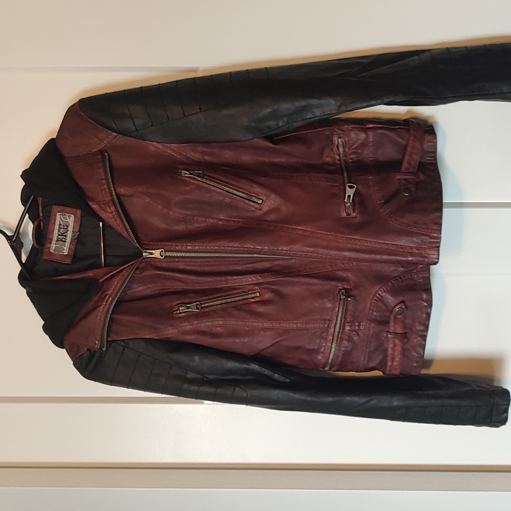 BKE women's hooded moto faux leather jacket size Medium nwot